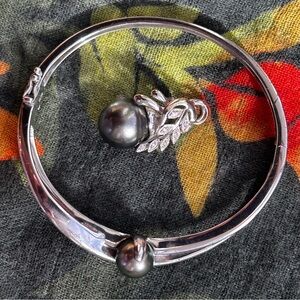 💖 18k diamond Tahitian pearl Pendant free bracelet!